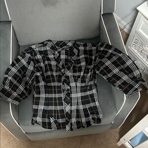 Zara Black and White Plaid Button Down Shirt